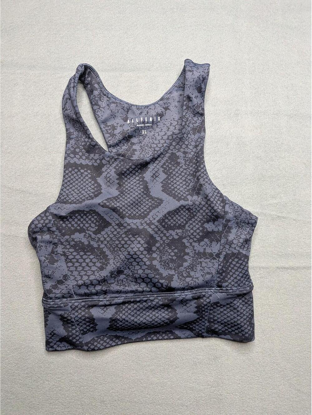 ALLFENIX Sports Bra Womens XS Gray Snake Print Racerback Keyhole Yoga Workout